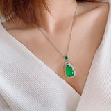 Vintage Lab Emerald Diamond Necklace 925 Sterling Silver Wedding Pendants