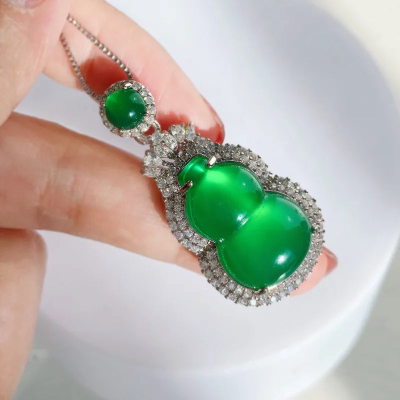 Vintage Lab Emerald Diamond Necklace 925 Sterling Silver Wedding Pendants