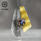 Vintage Long Necklace for Women Colorful Natural Stone Pendant