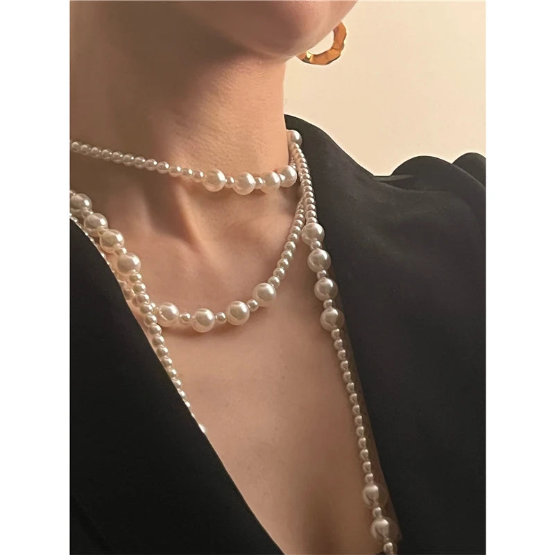 Long Pearl Necklace for Women Fake Pearls Dress Necklaces Sweater Chain