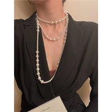Long Pearl Necklace for Women Fake Pearls Dress Necklaces Sweater Chain