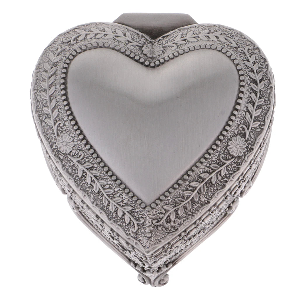 Vintage Love Heart Trinkets Box Carved Flower Jewelry Box