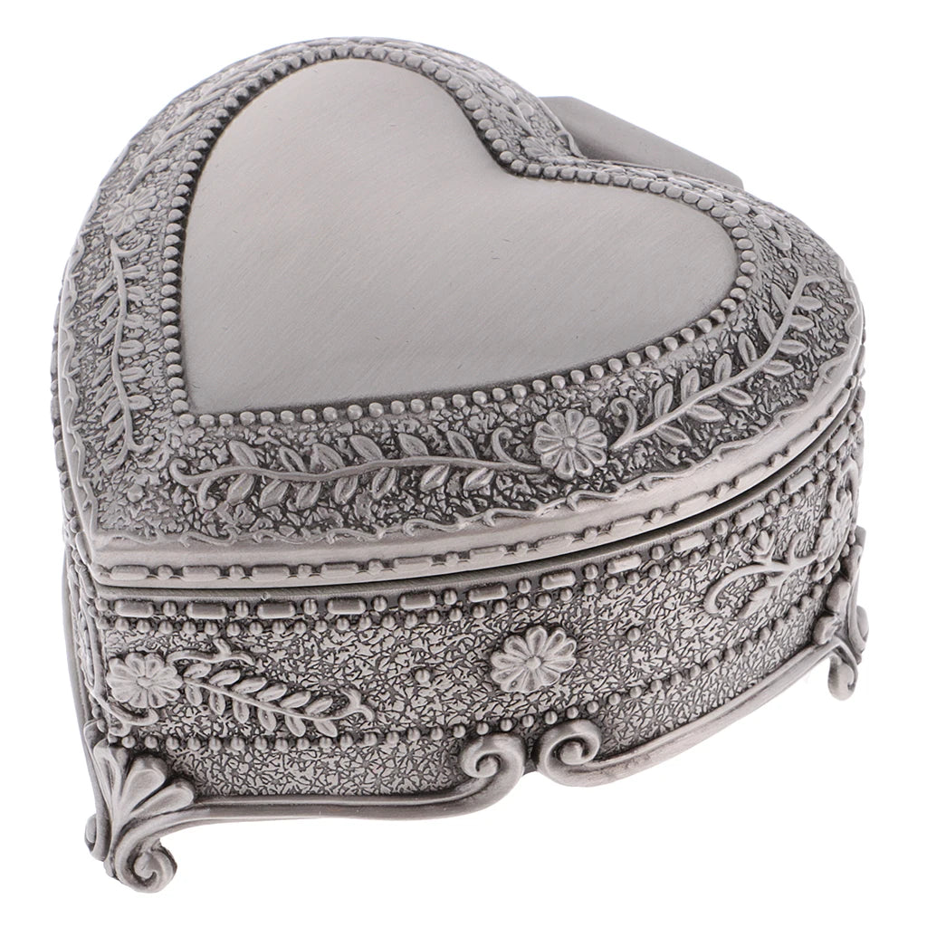 Vintage Love Heart Trinkets Box Carved Flower Jewelry Box