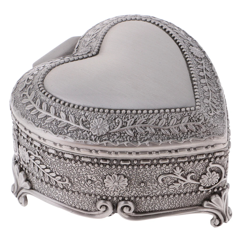 Vintage Love Heart Trinkets Box Carved Flower Jewelry Box