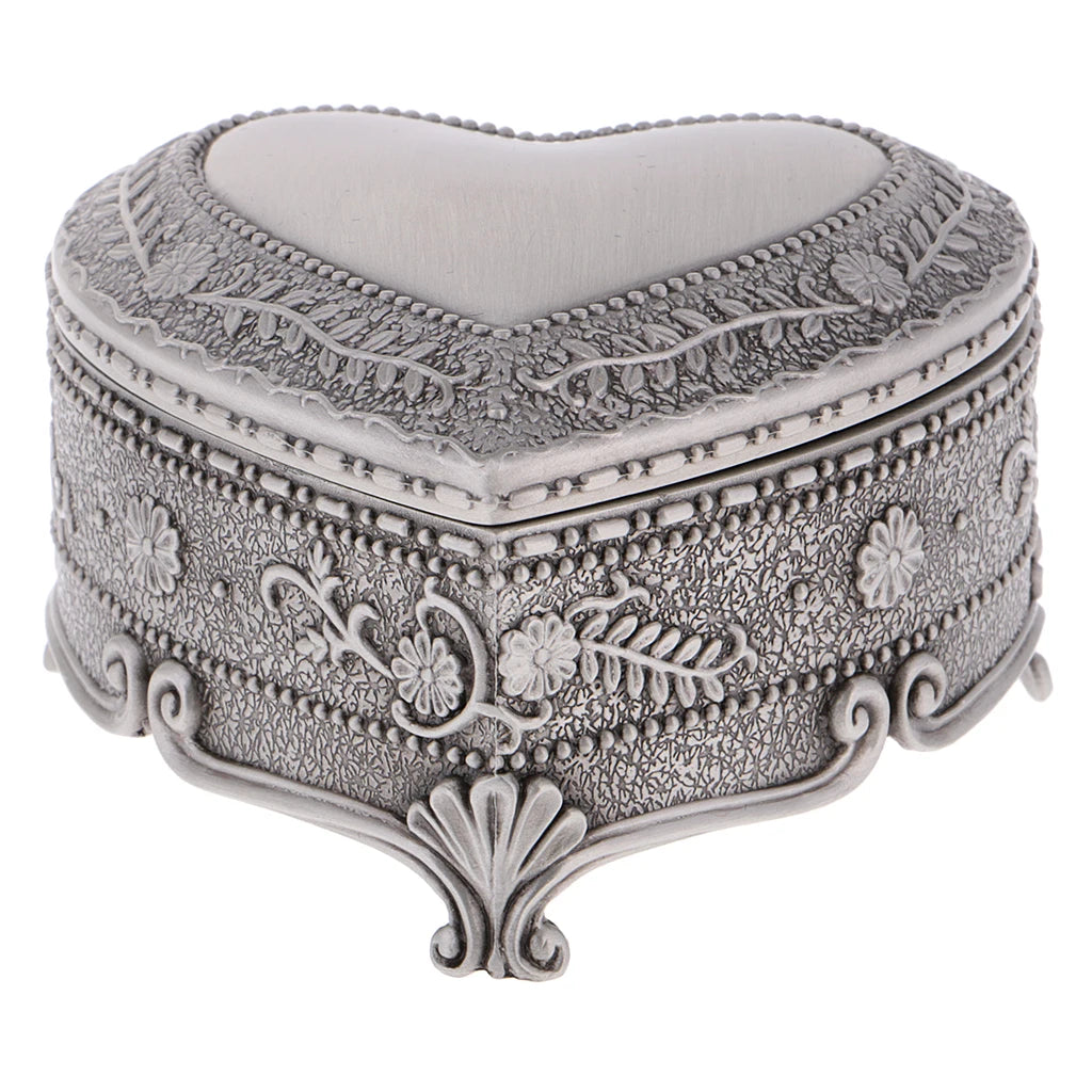 Vintage Love Heart Trinkets Box Carved Flower Jewelry Box