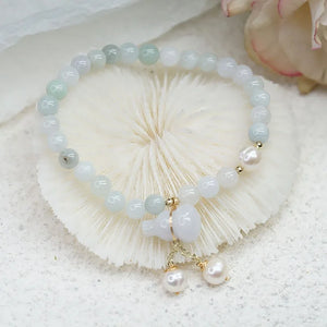 Vintage Jade Gourd Pendant & Pearl Beaded Bracelet for Women