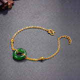 Vintage Green Jade Emerald Thin Chain Bracelet 18k Filled Jewelry