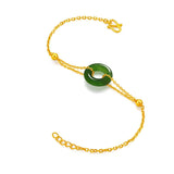 Vintage Green Jade Emerald Thin Chain Bracelet 18k Filled Jewelry