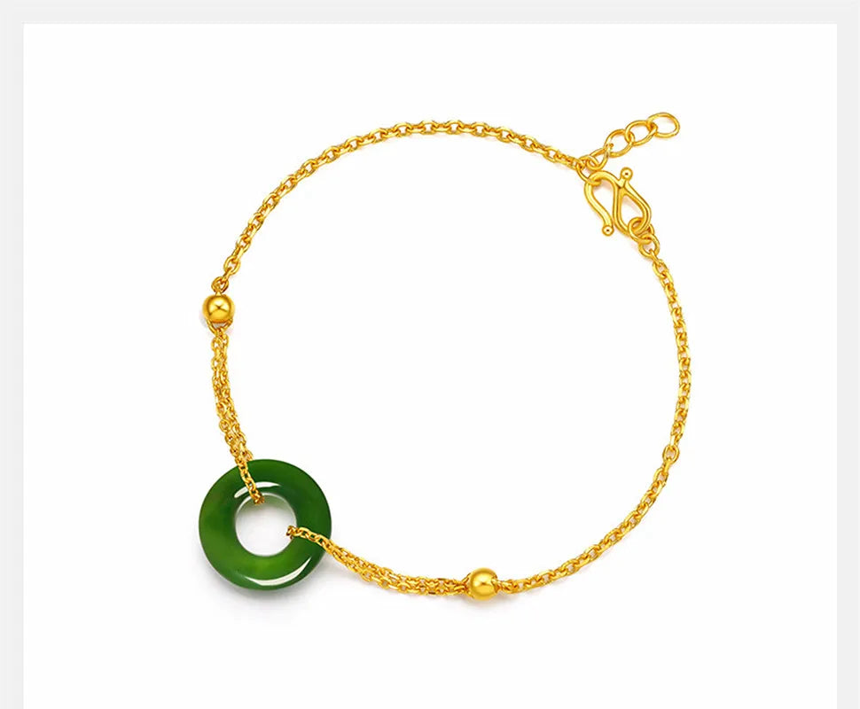 Vintage Green Jade Emerald Thin Chain Bracelet 18k Filled Jewelry