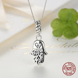 Vintage Hamsa Hand Pendant 925 Sterling Silver Necklace Charm Bead Jewelry