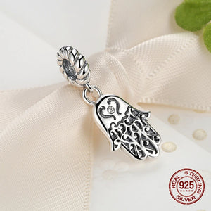 Vintage Hamsa Hand Pendant 925 Sterling Silver Necklace Charm Bead Jewelry