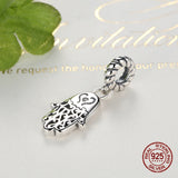 Vintage Hamsa Hand Pendant 925 Sterling Silver Necklace Charm Bead Jewelry