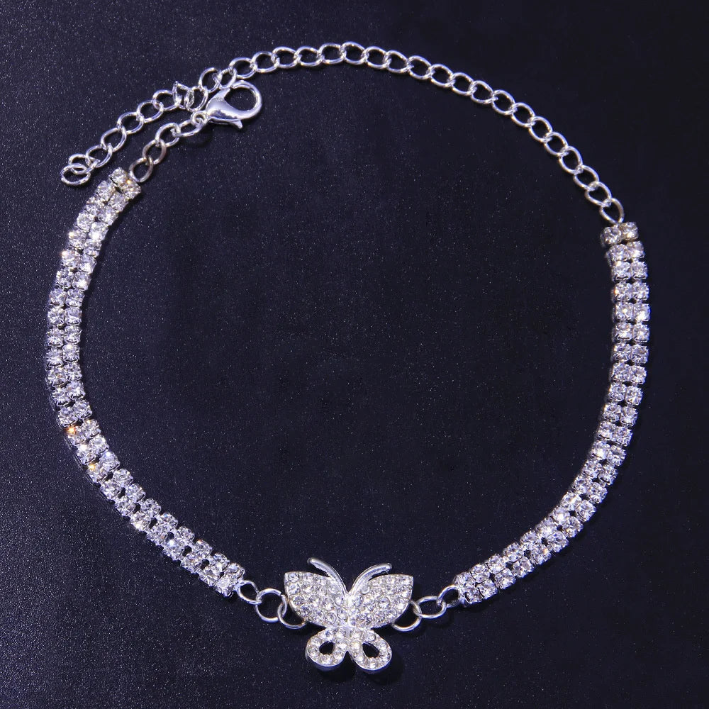 Vintage Butterfly Crystal Anklet Bracelet Leg Foot Jewelry