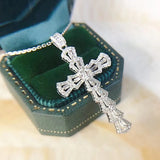 Vintage Crystal Zircon Cross Pendant Silver Choker Necklace