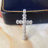 Vintage Crystal Zircon Cross Pendant Silver Choker Necklace