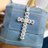 Vintage Crystal Zircon Cross Pendant Silver Choker Necklace