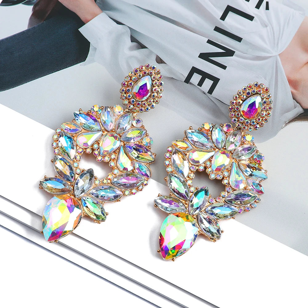 Vintage Crystal Dangle Drop Earrings Christmas Gift Jewelry