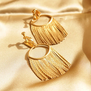 Vintage Tassel Clip On Drop Earrings For Women Without Piercing