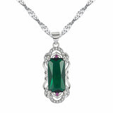 Green Crystal Agate Emerald Diamond Pendant Necklace Women