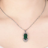 Green Crystal Agate Emerald Diamond Pendant Necklace Women