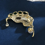 Vintage Green CZ Leaf Brooch Women Coat Lapel Pin Wedding Jewelry