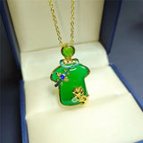 Vintage Green Jade Women Necklace 925 Sterling Silver Chalcedony Pendant