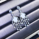 Green Jade Emerald Gemstones Diamond Tassel Drop Earrings Silver Jewelry