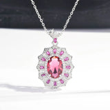 Vintage Red Crystal Ruby Gemstone Pendant Necklace Silver Choker Bijoux