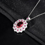 Vintage Red Crystal Ruby Gemstone Pendant Necklace Silver Choker Bijoux