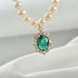 Vintage Crystal Zircon Oval Pearl Necklace Pendant DIY Accessories