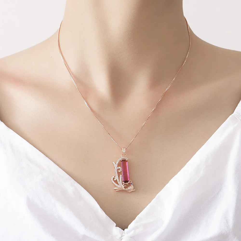 Vintage Peacock Red Crystal Ruby Gemstones Diamond Pendant Necklaces for Women