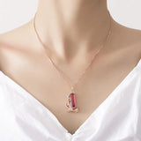 Vintage Peacock Red Crystal Ruby Gemstones Diamond Pendant Necklaces for Women