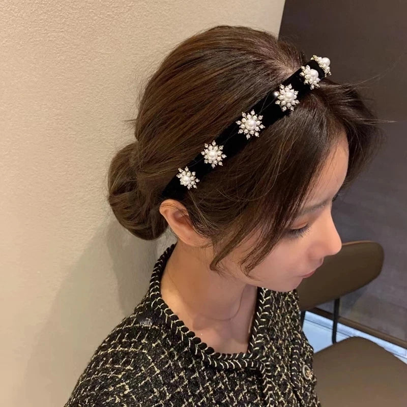 Vintage Flower Headwrap Hairband Pearl Crystal for Women Girls