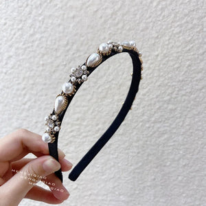 Vintage Flower Headwrap Hairband Pearl Crystal for Women Girls