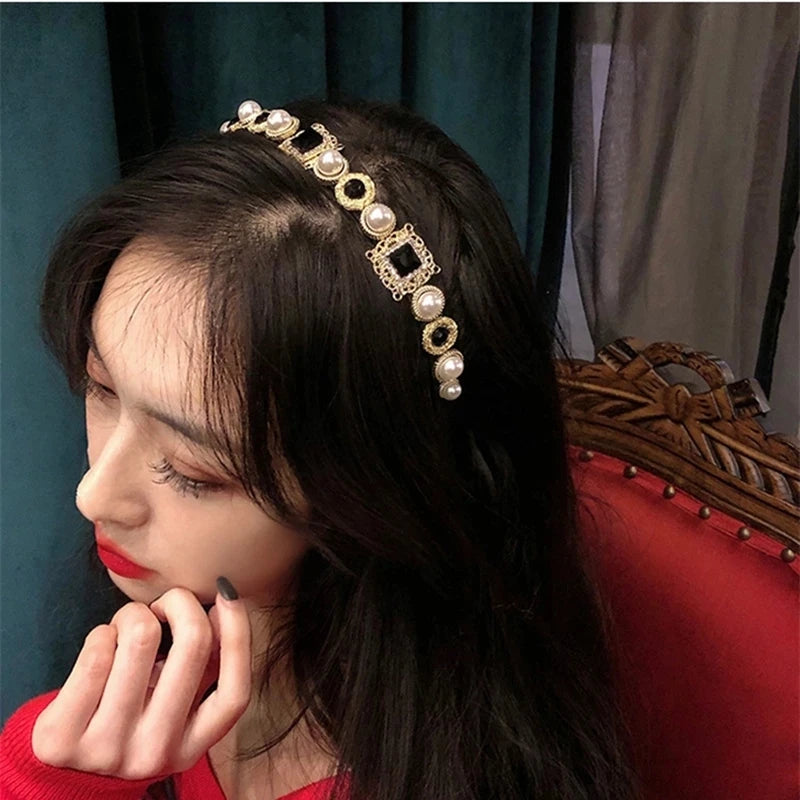 Vintage Flower Headwrap Hairband Pearl Crystal for Women Girls
