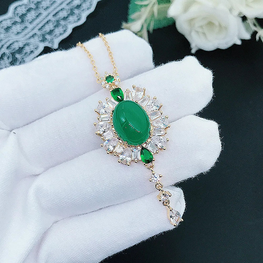 Vintage Red Crystal Green Jade Emerald Gemstones Diamonds Pendant Necklaces