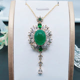 Vintage Red Crystal Green Jade Emerald Gemstones Diamonds Pendant Necklaces