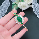 Vintage Red Crystal Green Jade Emerald Gemstones Diamonds Pendant Necklaces