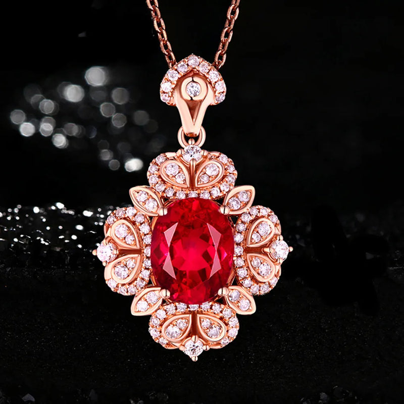 Vintage Red Crystal Ruby Gemstones Diamonds Crown Pendant Necklaces