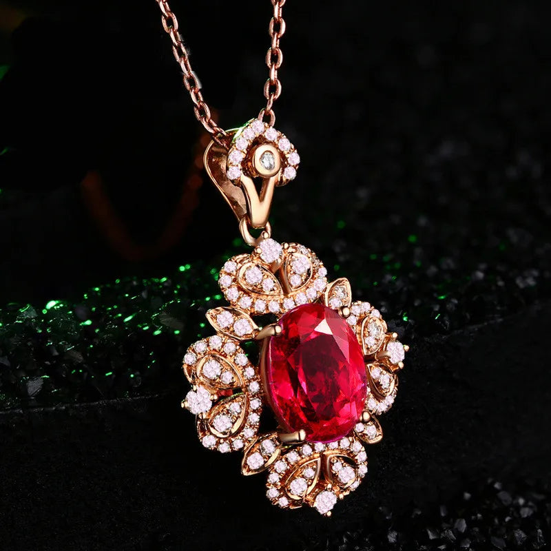 Vintage Red Crystal Ruby Gemstones Diamonds Crown Pendant Necklaces