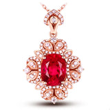 Vintage Red Crystal Ruby Gemstones Diamonds Crown Pendant Necklaces
