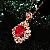 Vintage Red Crystal Ruby Gemstones Diamonds Crown Pendant Necklaces