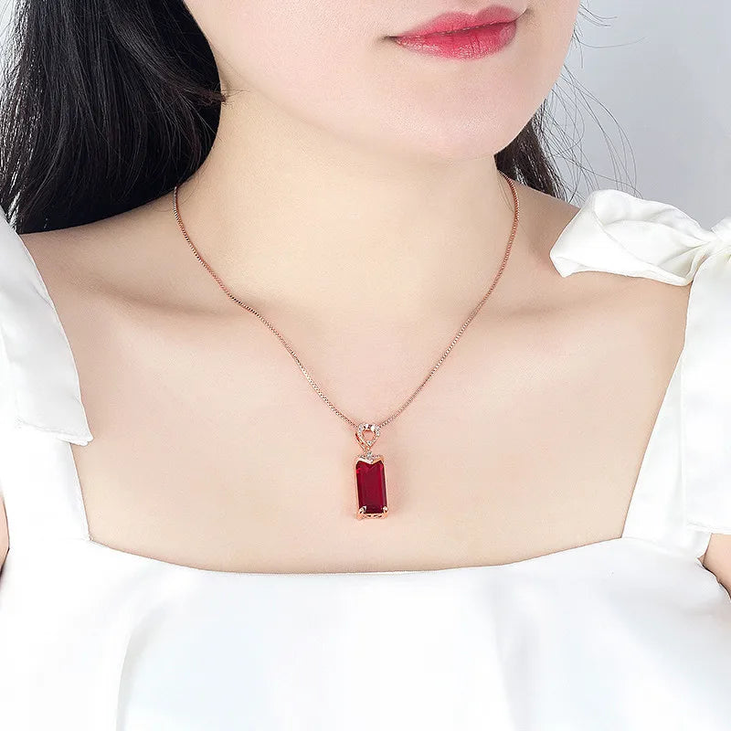 Vintage Red Crystal Ruby Gemstones Diamond Pendant Necklaces for Women