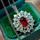 Vintage Red Crystal Ruby Gemstones Diamonds Pendant Necklaces for Women