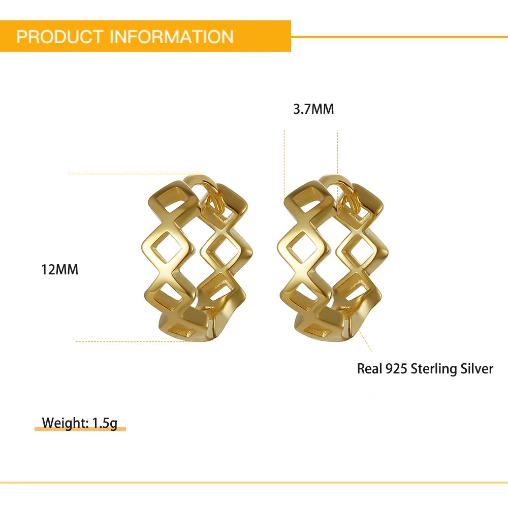 Vintage Hollow Out Hoop Earrings Silver 925 Women's Jewelry