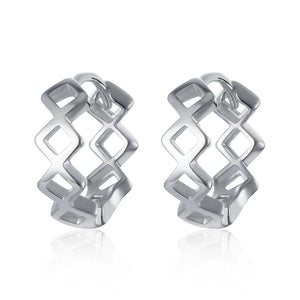 Vintage Hollow Out Hoop Earrings Silver 925 Women's Jewelry