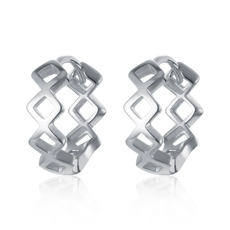 Vintage Hollow Out Hoop Earrings Silver 925 Women's Jewelry