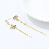 Vintage Zircon Tassel Fan Earrings 925 Silver