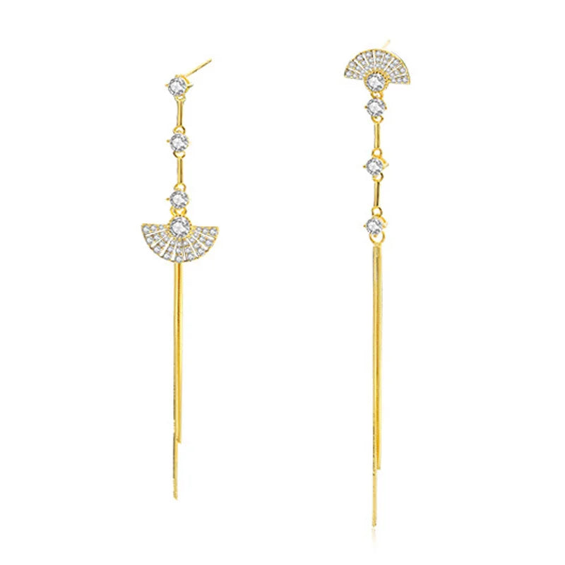 Vintage Zircon Tassel Fan Earrings 925 Silver