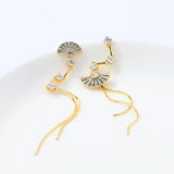Vintage Zircon Tassel Fan Earrings 925 Silver